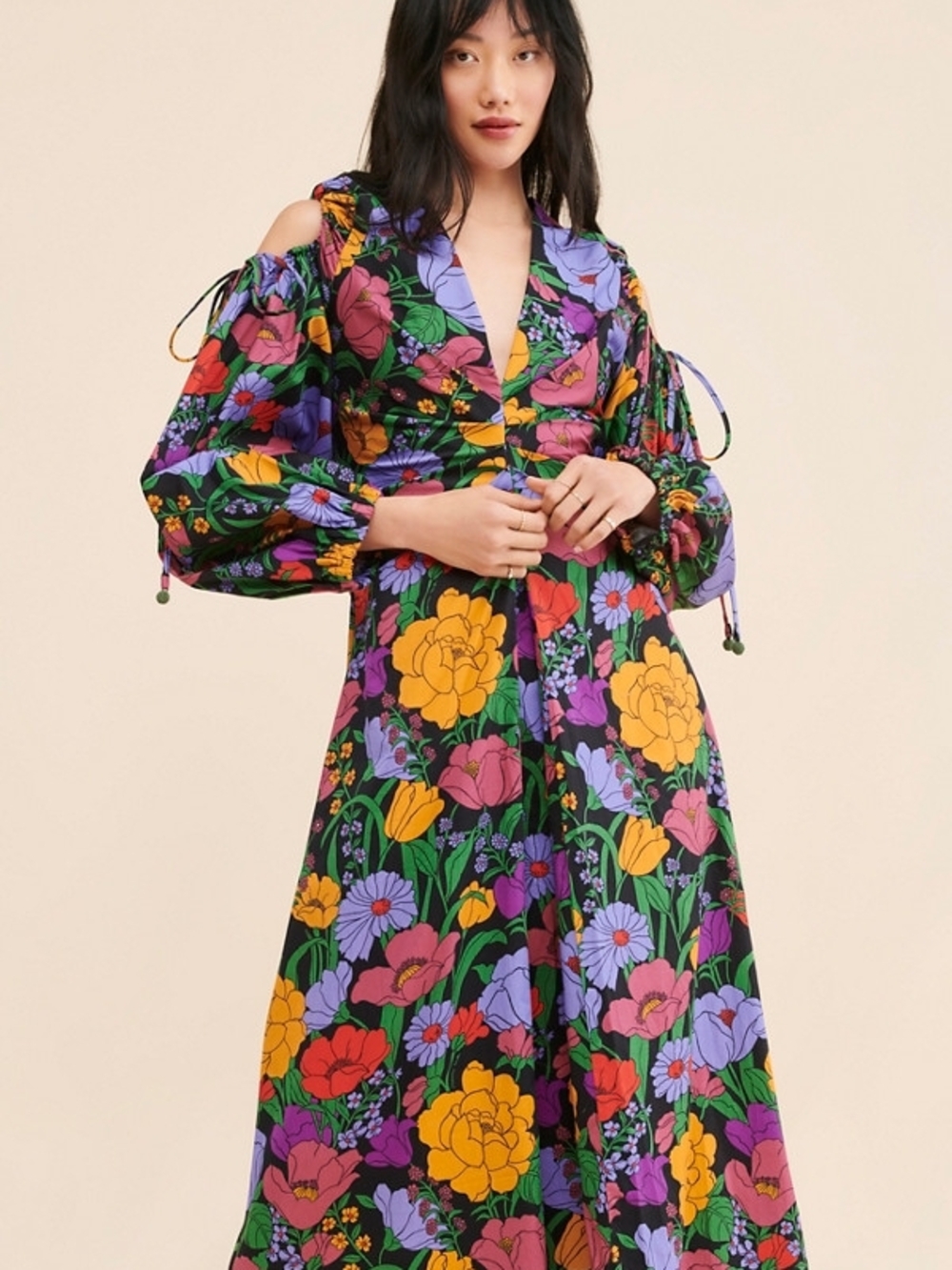FARM Rio Black BUCOLIC GARDEN CUT OUT Maxi Dress SIZE L - Picture 2 of 4